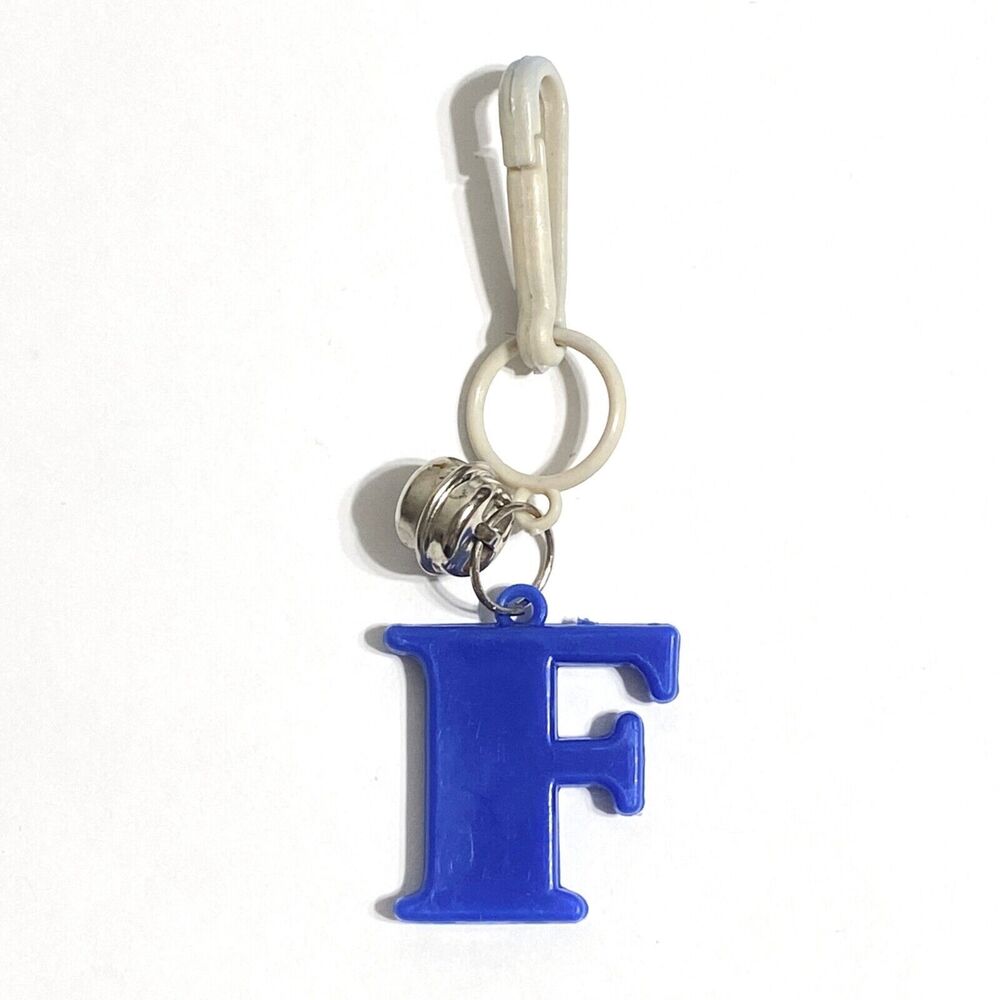 Letter F Blue Clip Bell Charm Alphabet Plastic Chain Necklace Accessory 80s ABC* - Picture 1 of 8